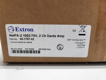 Extron NetPA U 1002-70V SB 60-1767-02 Two Ch Dante Amp, 100 watts at 70 volts