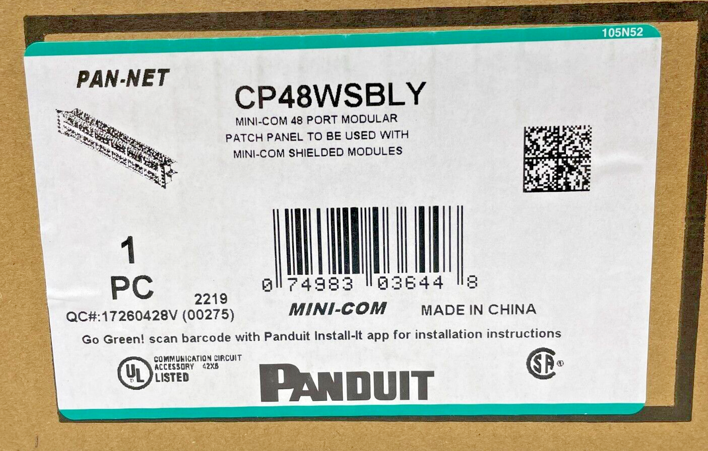 Panduit CP48WSBLY Mini-Com 48 Port Metal Modular Patch Panelstrain Relief Bar