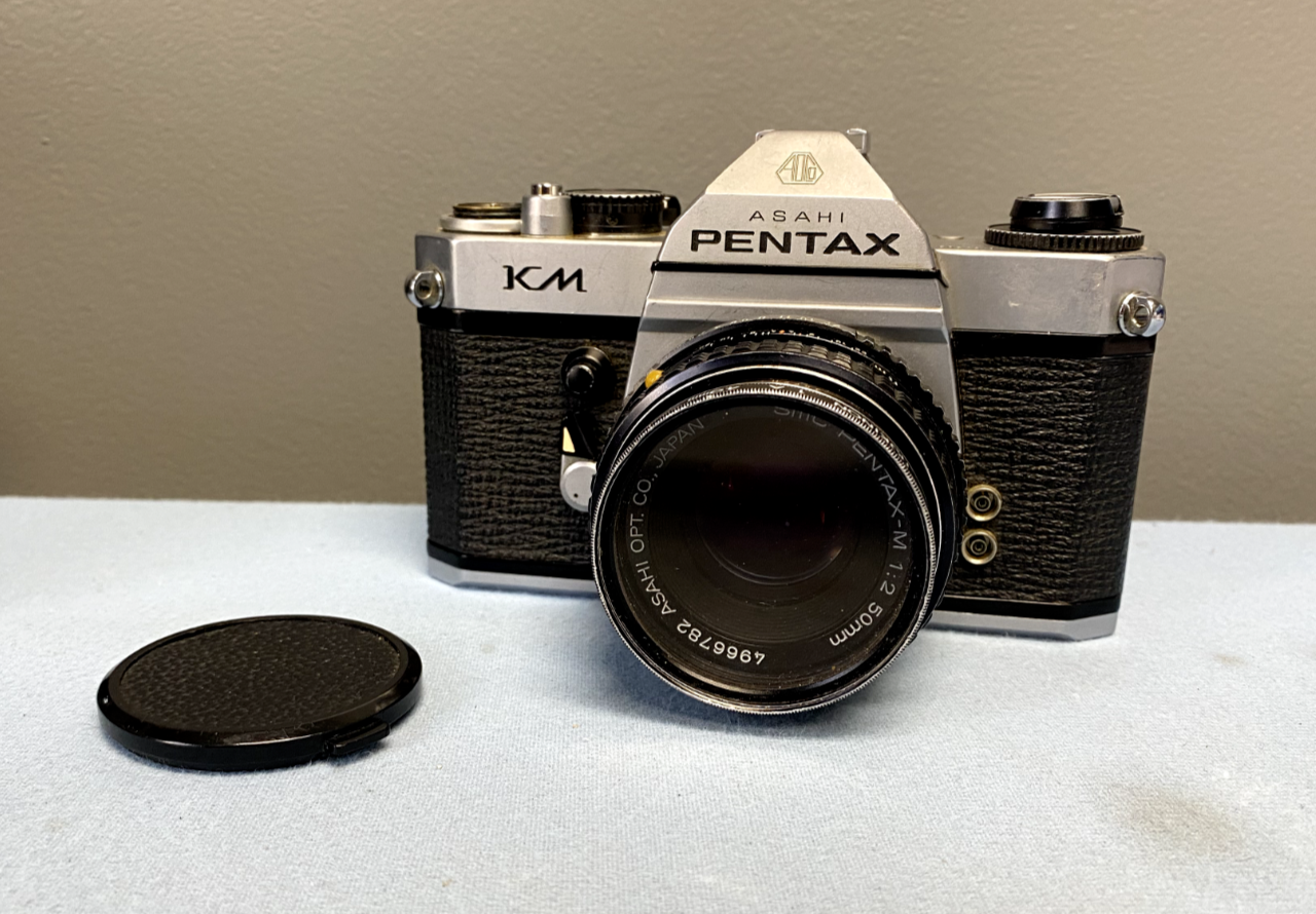 Asahi Pentax KM SLR 35mm Film Camera w/ SMC Pentax-M 1:2 50mm Lens