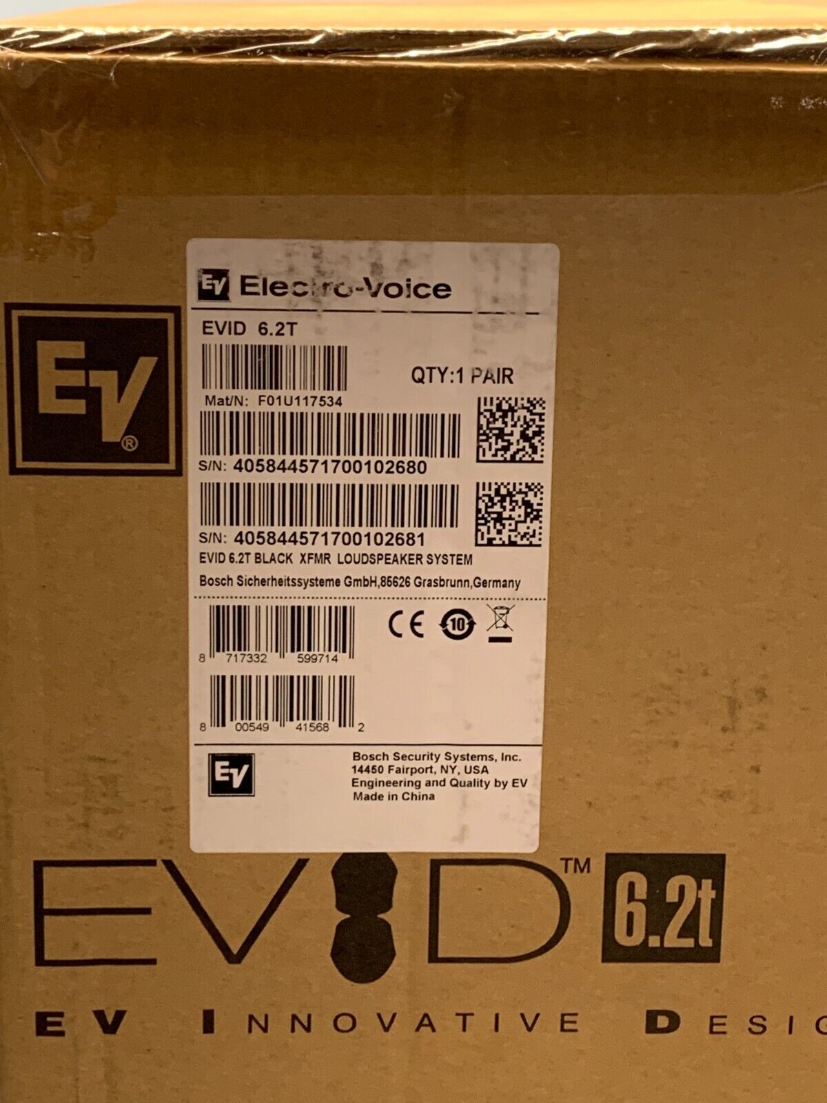 Electro-Voice EVID 6.2T Passive 2-Way Speaker 300W 70V/100V w/Dual 6" Woofers