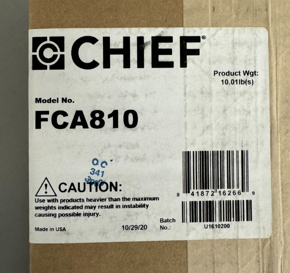 Chief FCA810 Fusion Above/Below Shelf for Fusion Mounts (Black, 8")