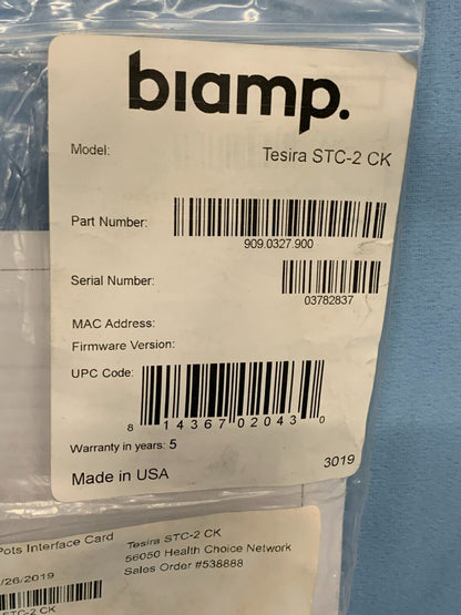 Biamp Tesira STC-2 CK / 909.0327.900 / POTS Interface Card
