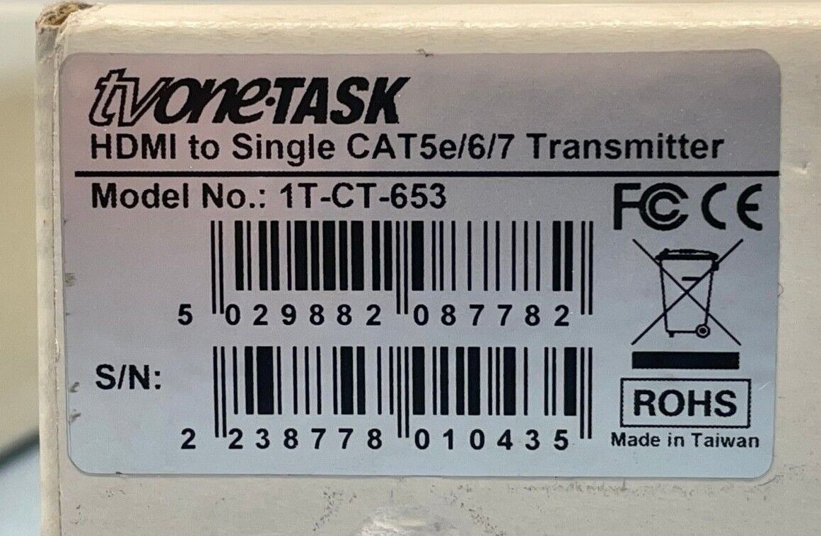 TV One 1T-CT-653 HDMI to Single CAT5e/6/7 Transmitter AND 1T-CT-654 Receiver