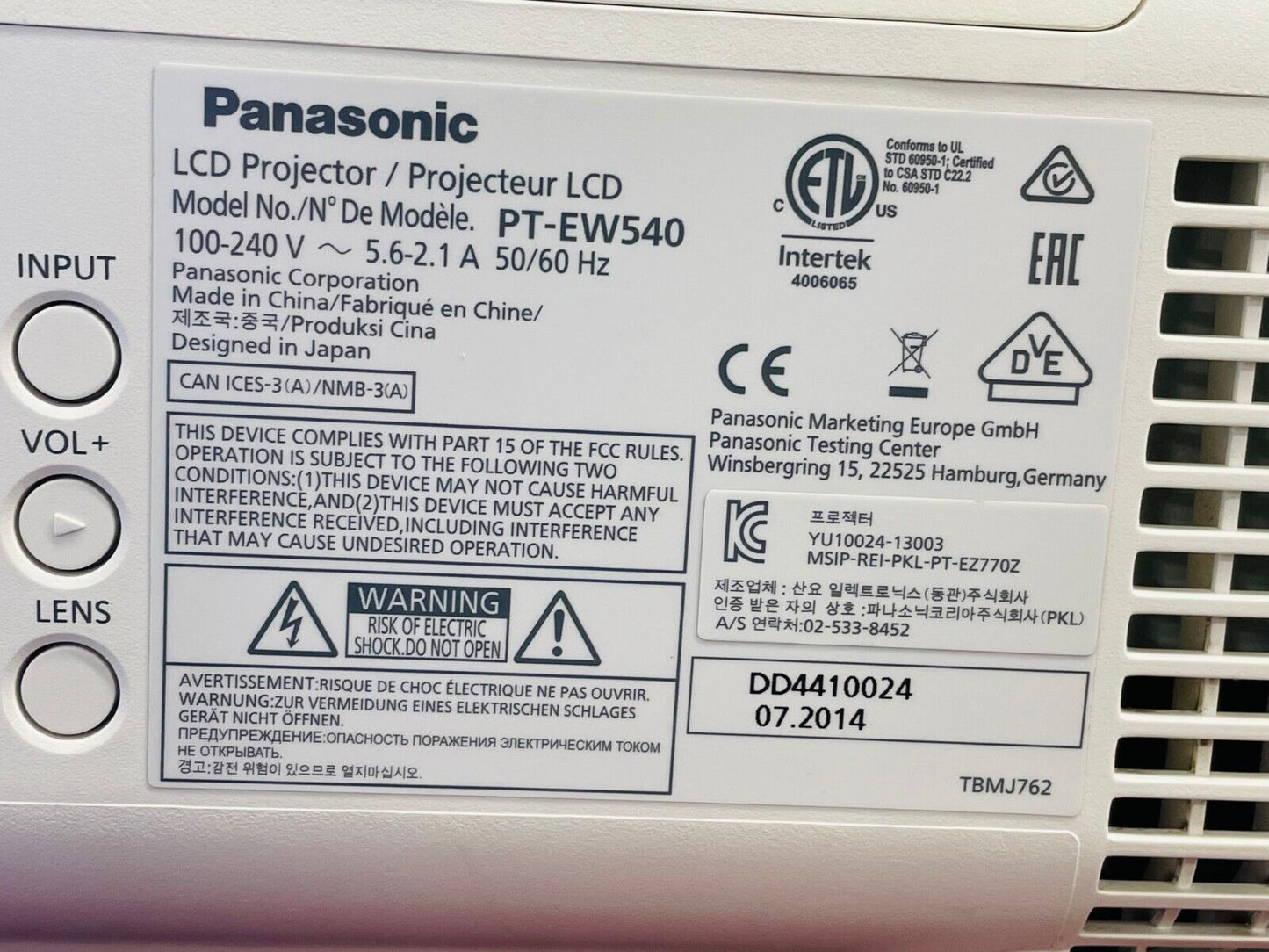 Panasonic PT-EW540 WXGA Large Venue Projector 700 Lamp Hours