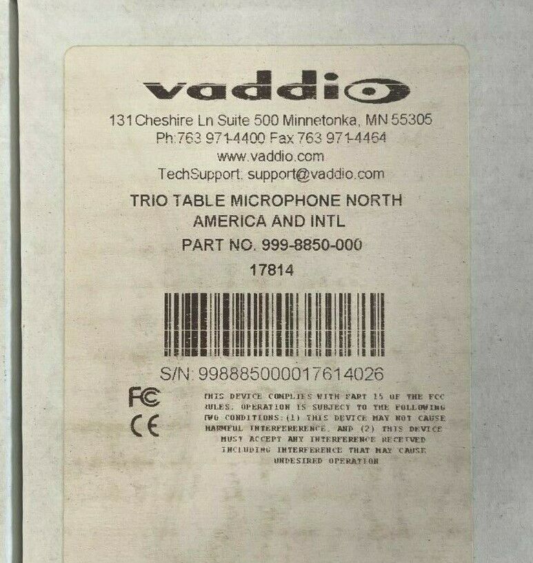 Vaddio 999-8850-000 TRIO Table Microphone Array Black
