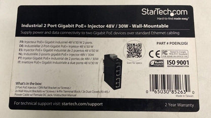 StarTech POEINJ2GI Industrial 2 Port Gig PoE+ Injector 48V/30W Wall-Mountable