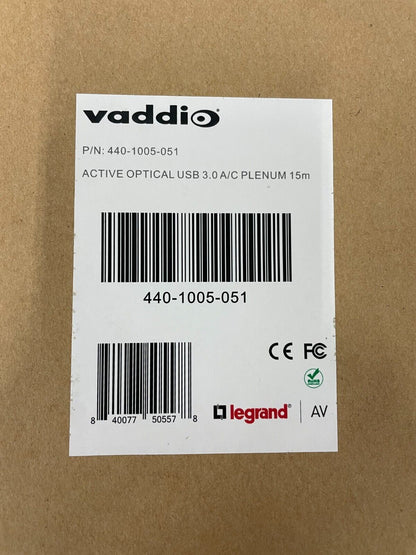 Vaddio 440-1005-051 - USB 3.0 Active Optical Cable, Type C to Type A Plenum 49ft