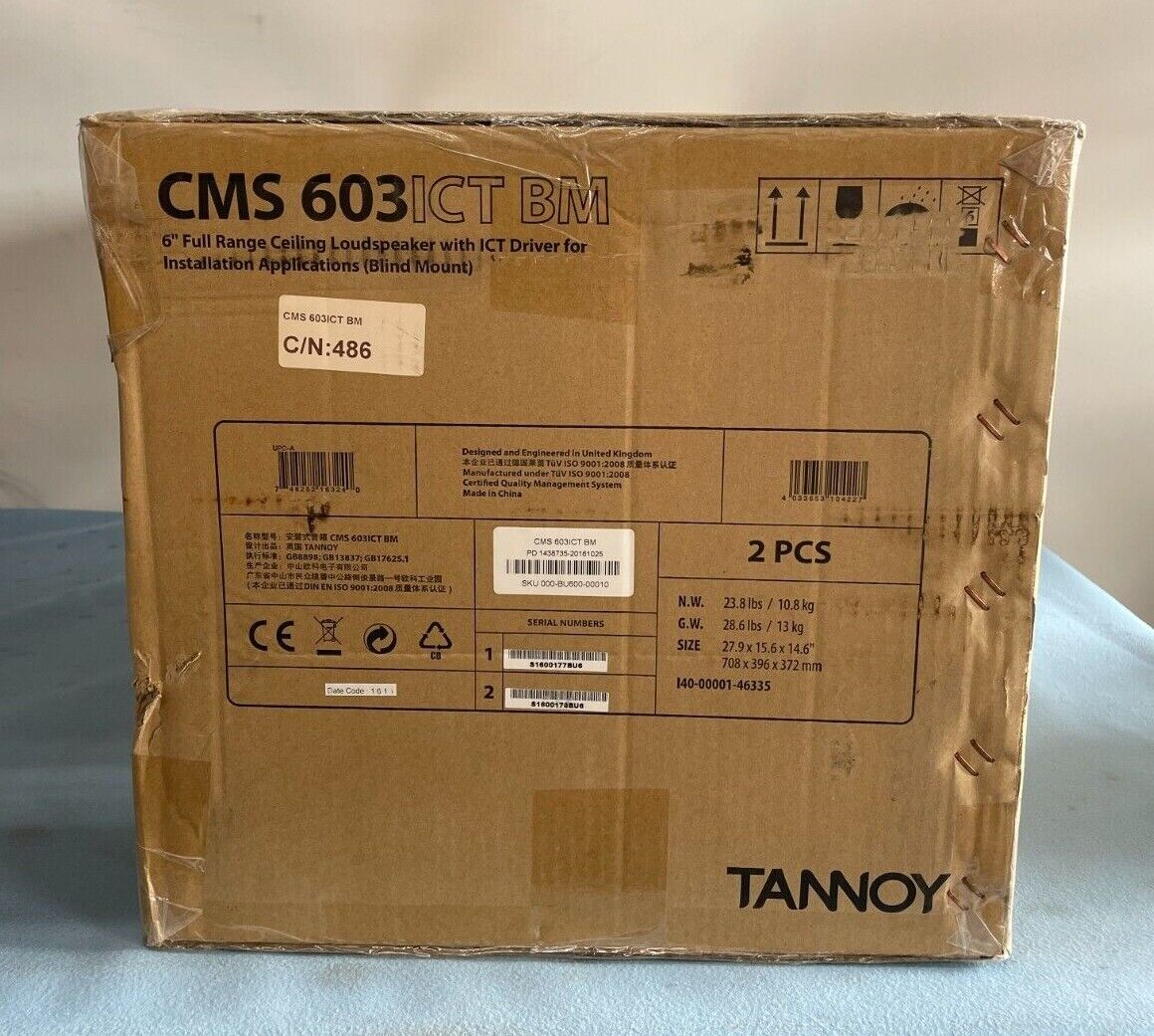 Pair of Tannoy CMS 603ICT BM 6" Full-Range Ceiling Loudspeaker w/ ICT Driver