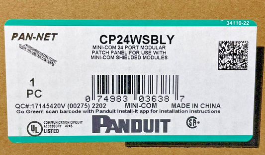 Panduit CP24WSBLY Mini-Com All Metal Patch Panel, 24 port, 1 RU, Black