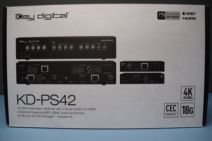 Key Digital KD-PS42 4K 18G Presentation Switcher w/ 4 inputs HDBT 3x HDMI