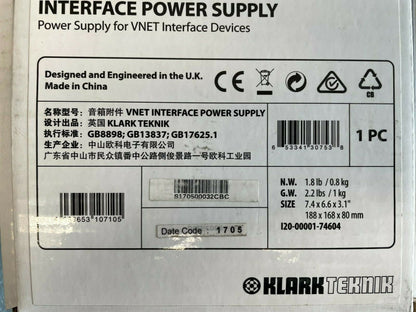 Klark Teknik Interface Power Supply for VNET Interface Devices