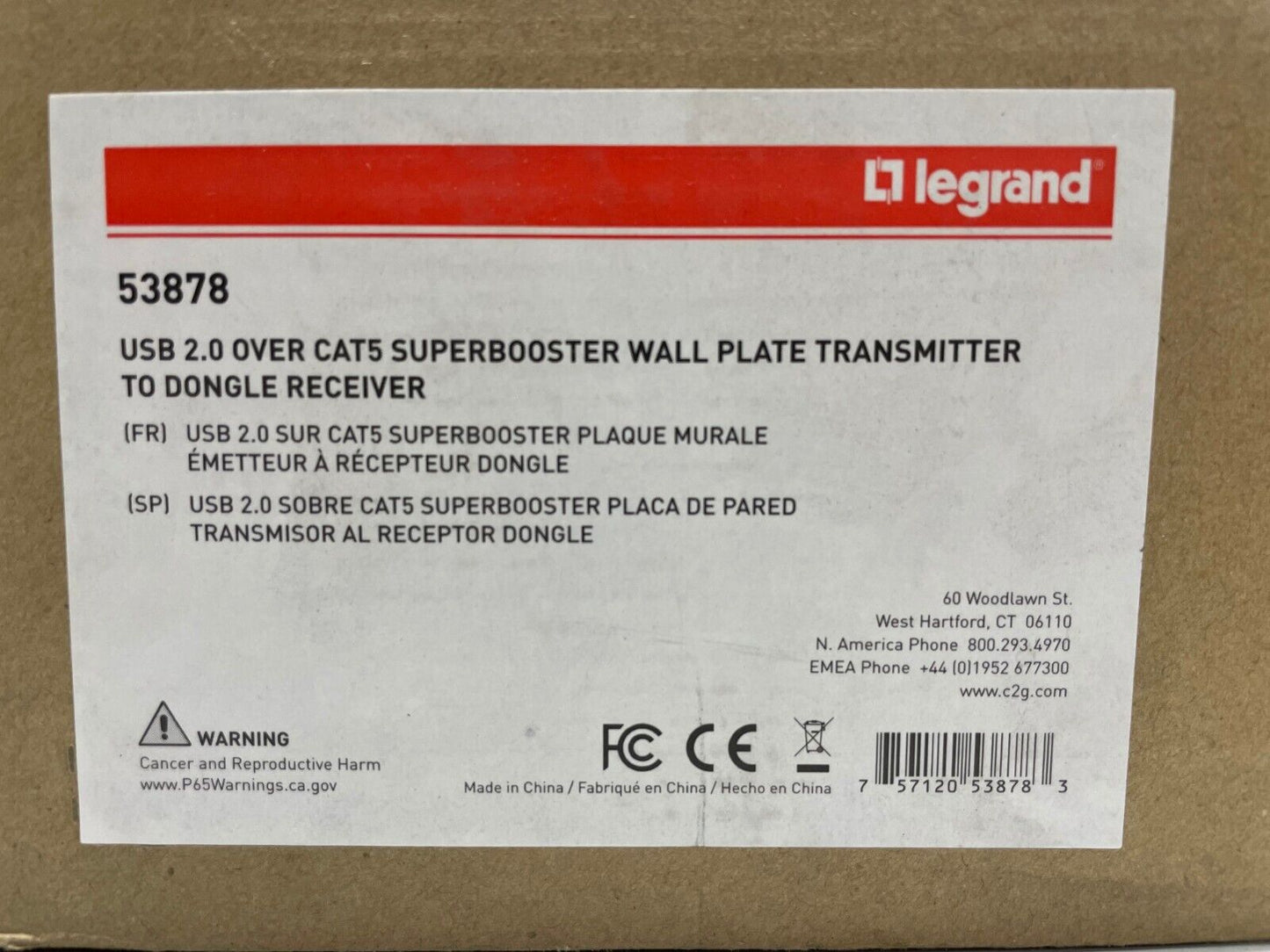 Legrand 53878 USB 2.0 over CAT5 Superbooster Wall Plate Transmitter + Receiver