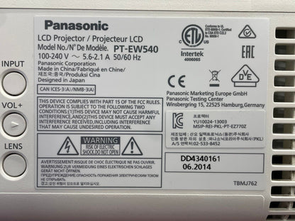 Panasonic PT-EW540 WXGA Large Venue Projector 467 Lamp Hours