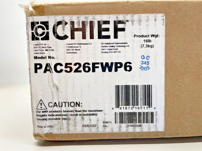 Chief PAC526FWP6 In-Wall Storage Box with 6-Receptacle Filter & Surge Protector