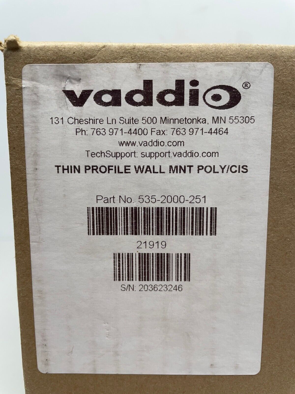 Vaddio 535-2000-251 Thin-Profile Wall Mount Bracket for Polycom EagleEye IV